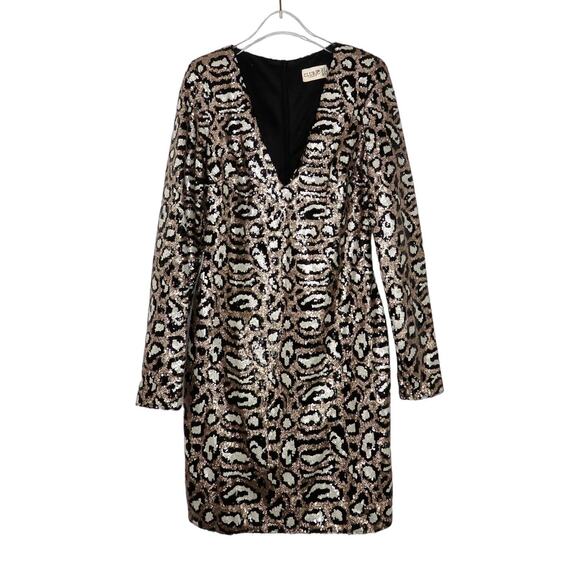 Revolve Club London Sequin Leopard Print Long Sleeve Mini Cocktail Party Dress - Picture 6 of 13